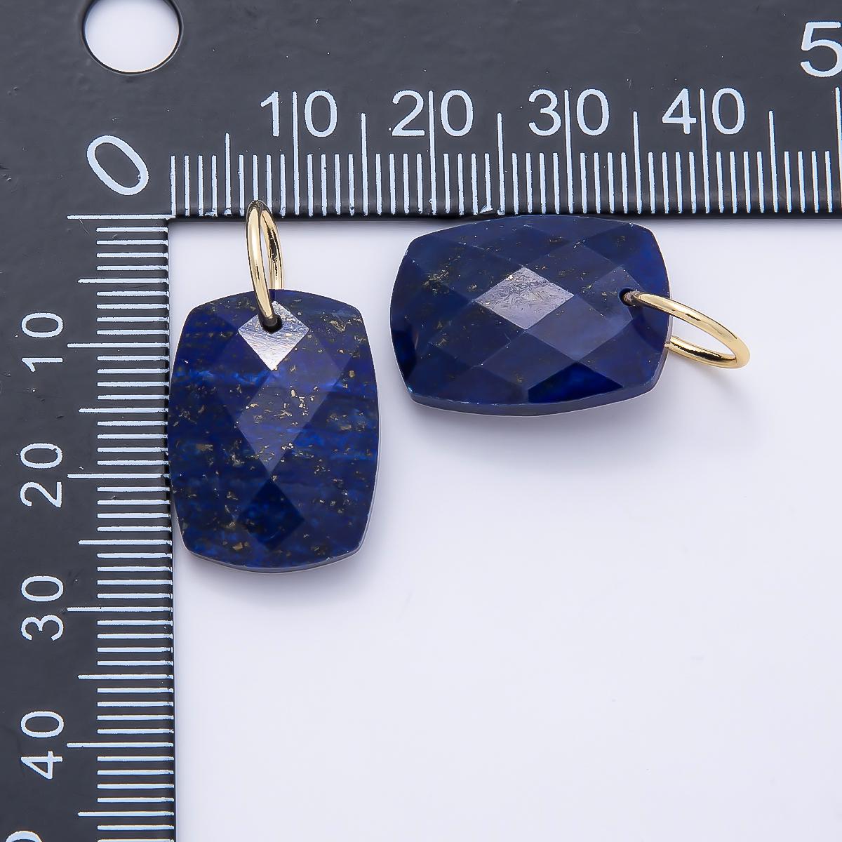 18K Gold Filled 20mm Lapis Lazuli, Turquoise, Rose Quartz, Tiger Eye Multifaceted Gemstone Rectangle Charm DIY Jewelry Supply | Charms-01421