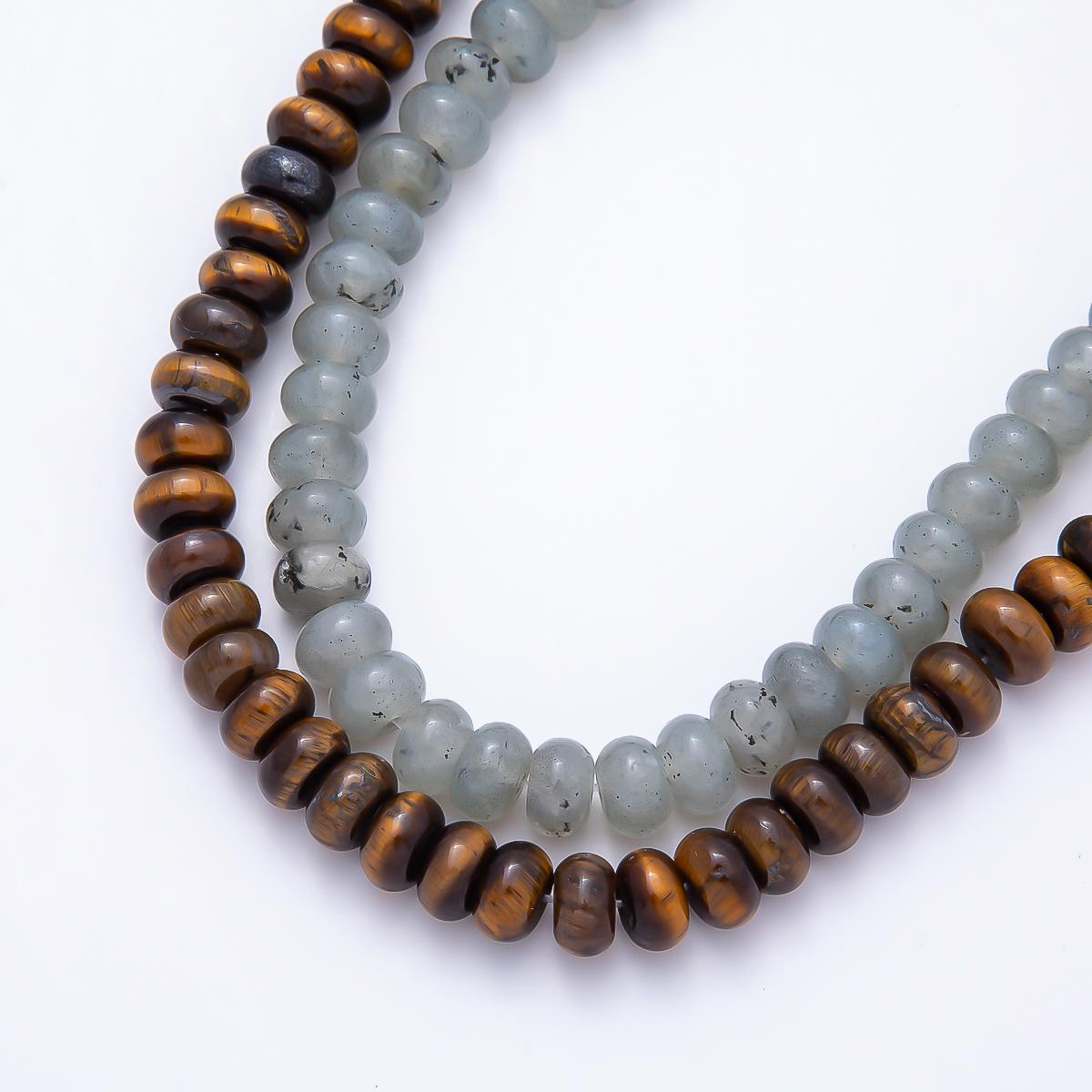 8mm Rondelle Tiger's Eye & Grey Natural Gemstone Loose Bead Strand Finding DIY Jewelry Making Supply Beading Craft Supply | WA-01441