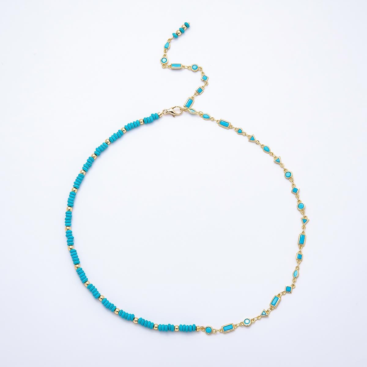 18K Gold Filled Floating Turquoise Multi Cut Rondelle Bezel Half Cable Gemstone Floating Necklace Chain 19 Inch Necklace | WA-01384