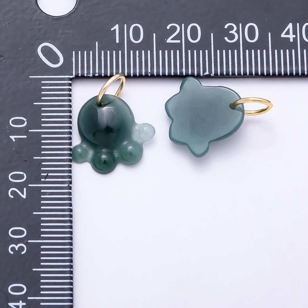 16K Gold Filled 15mm Cute Green Agate Natural Gemstone Ocean Baby Octopus Charm Marine Life Pendant DIY Jewelry Making Gift | Charms-01474