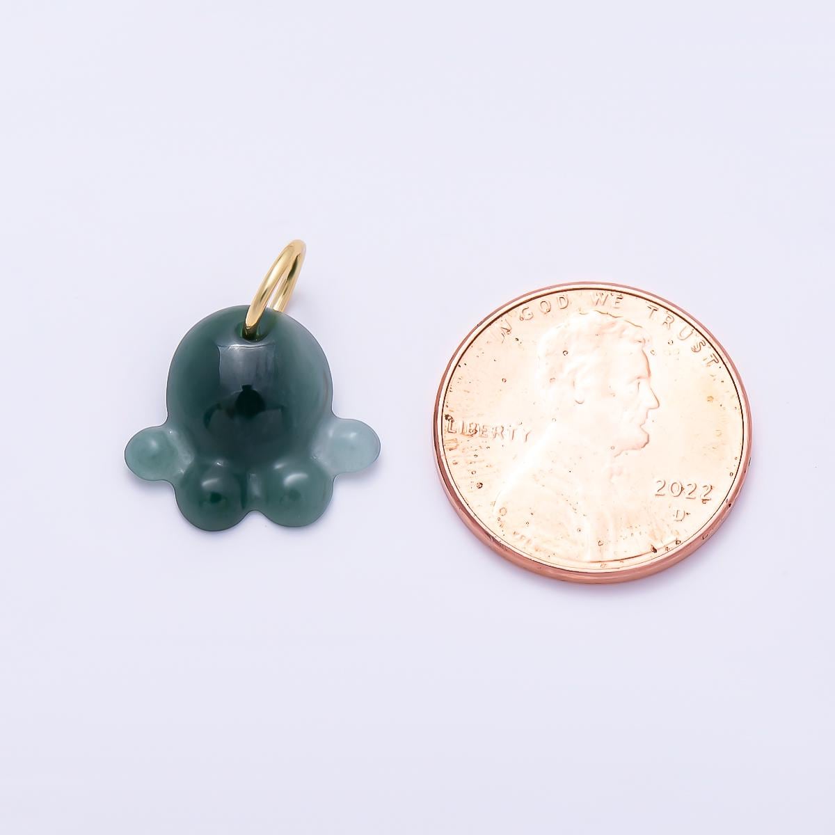 16K Gold Filled 15mm Cute Green Agate Natural Gemstone Ocean Baby Octopus Charm Marine Life Pendant DIY Jewelry Making Gift | Charms-01474