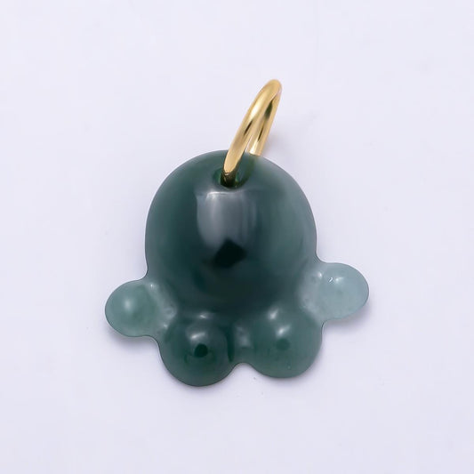 16K Gold Filled 15mm Cute Green Agate Natural Gemstone Ocean Baby Octopus Charm Marine Life Pendant DIY Jewelry Making Gift | Charms-01474