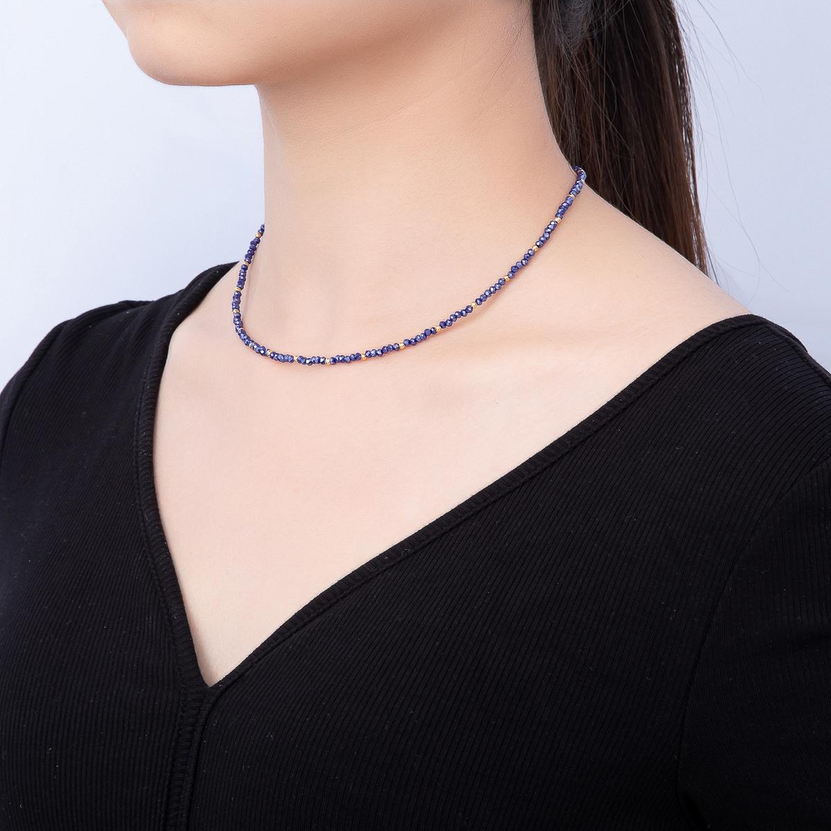 Handmade 2.5mm Sapphire, Clear Quartz, Aquamarine, Peridot Dainty Faceted Crystal Bead Gemstone Chain 16in Necklace w. Extender | WA-00562