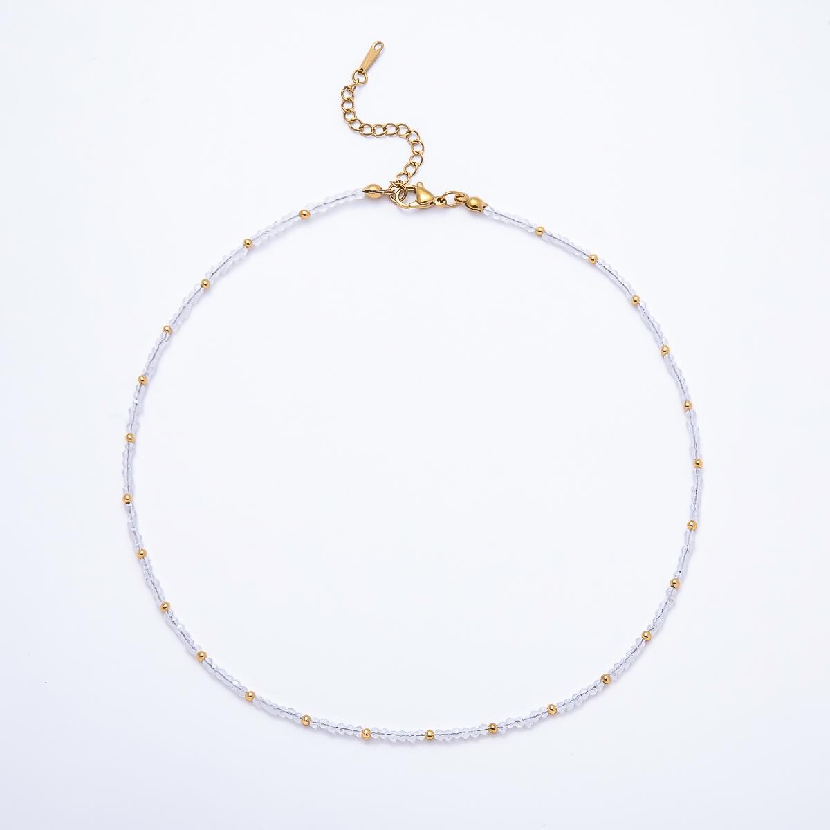 Handmade 2.5mm Sapphire, Clear Quartz, Aquamarine, Peridot Dainty Faceted Crystal Bead Gemstone Chain 16in Necklace w. Extender | WA-00562