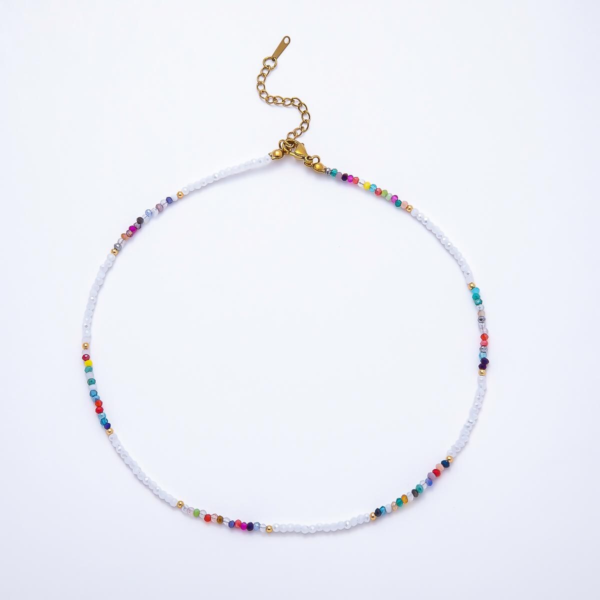 Handmade 2.5mm Sapphire, Clear Quartz, Aquamarine, Peridot Dainty Faceted Crystal Bead Gemstone Chain 16in Necklace w. Extender | WA-00562