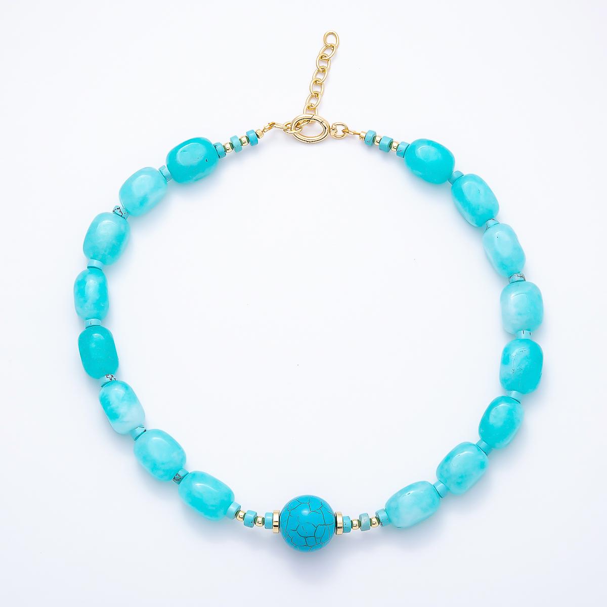 16K Gold Filled 20mm Chunky Turquoise Oval Barrel Beads Statement 19 Inch Boho Necklace Elevated Beach Jewelry Gift for her | WA-01312