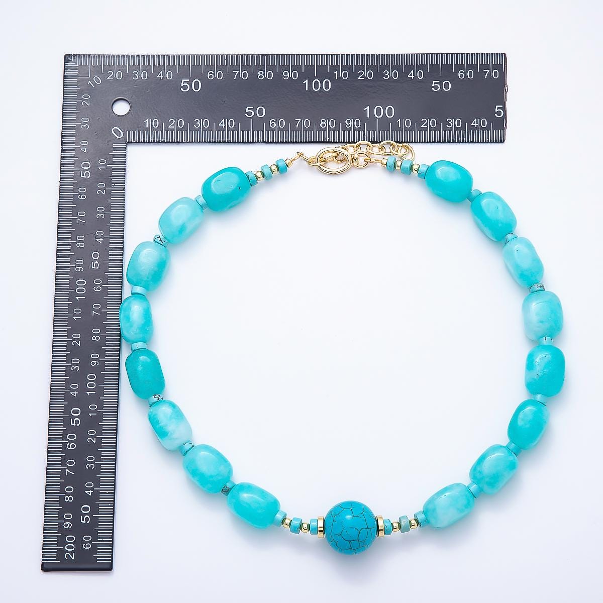 16K Gold Filled 20mm Chunky Turquoise Oval Barrel Beads Statement 19 Inch Boho Necklace Elevated Beach Jewelry Gift for her | WA-01312