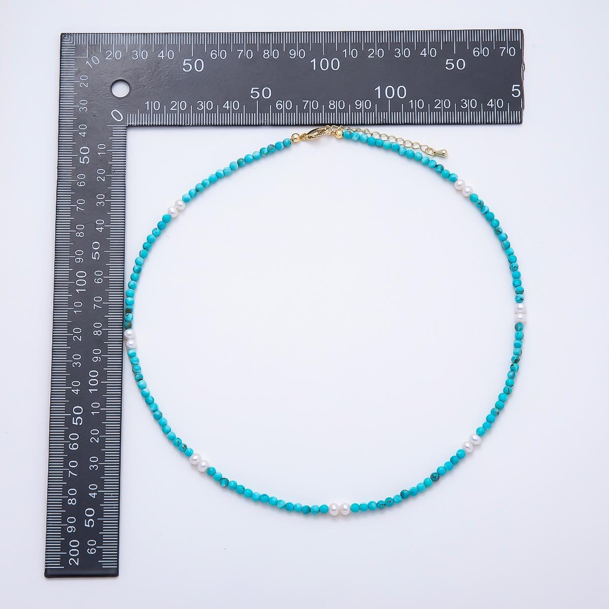 Handmade Turquoise Beaded Pearl Necklace Gemstone Summer Beach Minimalist Jewelry 18 Inch | WA-250