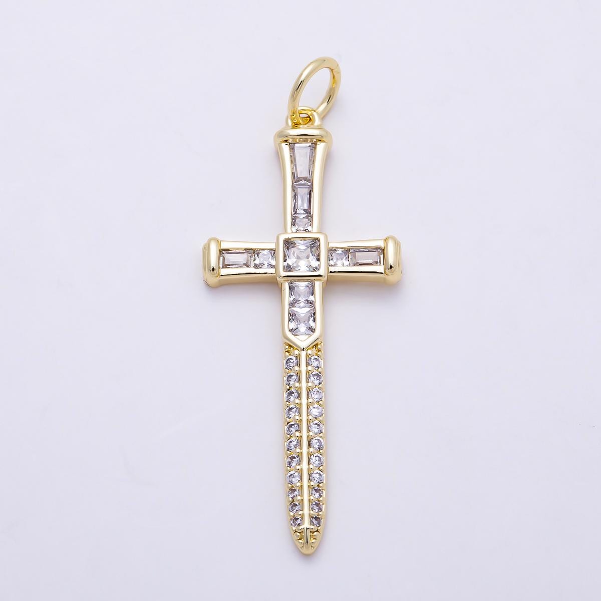 Baguette cubic cross pendant, cz sword pendant, earrings pendant, bracelet charm, Dagger necklace pendant, 18K Gold Filled CHARMS-1385