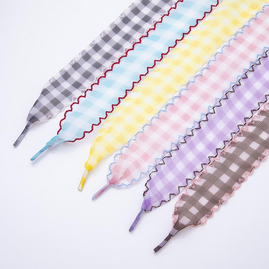 New Summer Scalloped Gingham Ribbon Shoelaces Custom sneaker laces fashion outfit accessory for her country girl coquette style | WB-00019