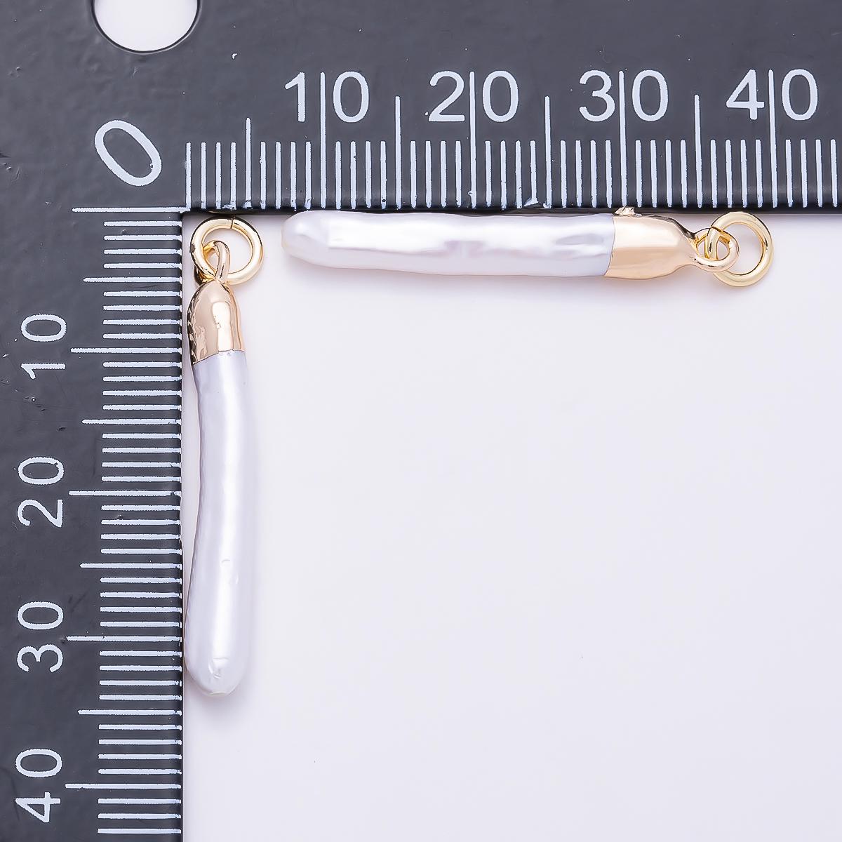 18K Gold Filled 30mm White Biwa Freshwater Pearl Foil Charm Simple Necklace Charm Wedding Jewelry Gift for Her DIY Supply | Charms-01370