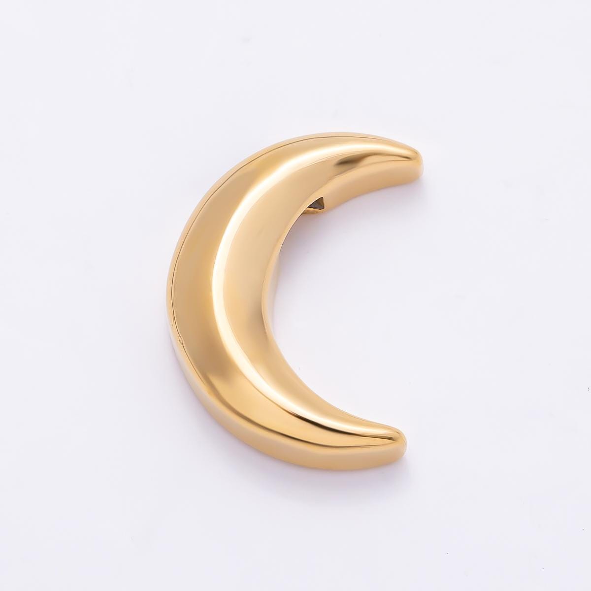 PVD Gold Stainless Steel 30mm Celestial Crescent Moon Slide Bead Minimalist Luna Charm DIY Jewelry Making Supply Starry Night | Beads-00480