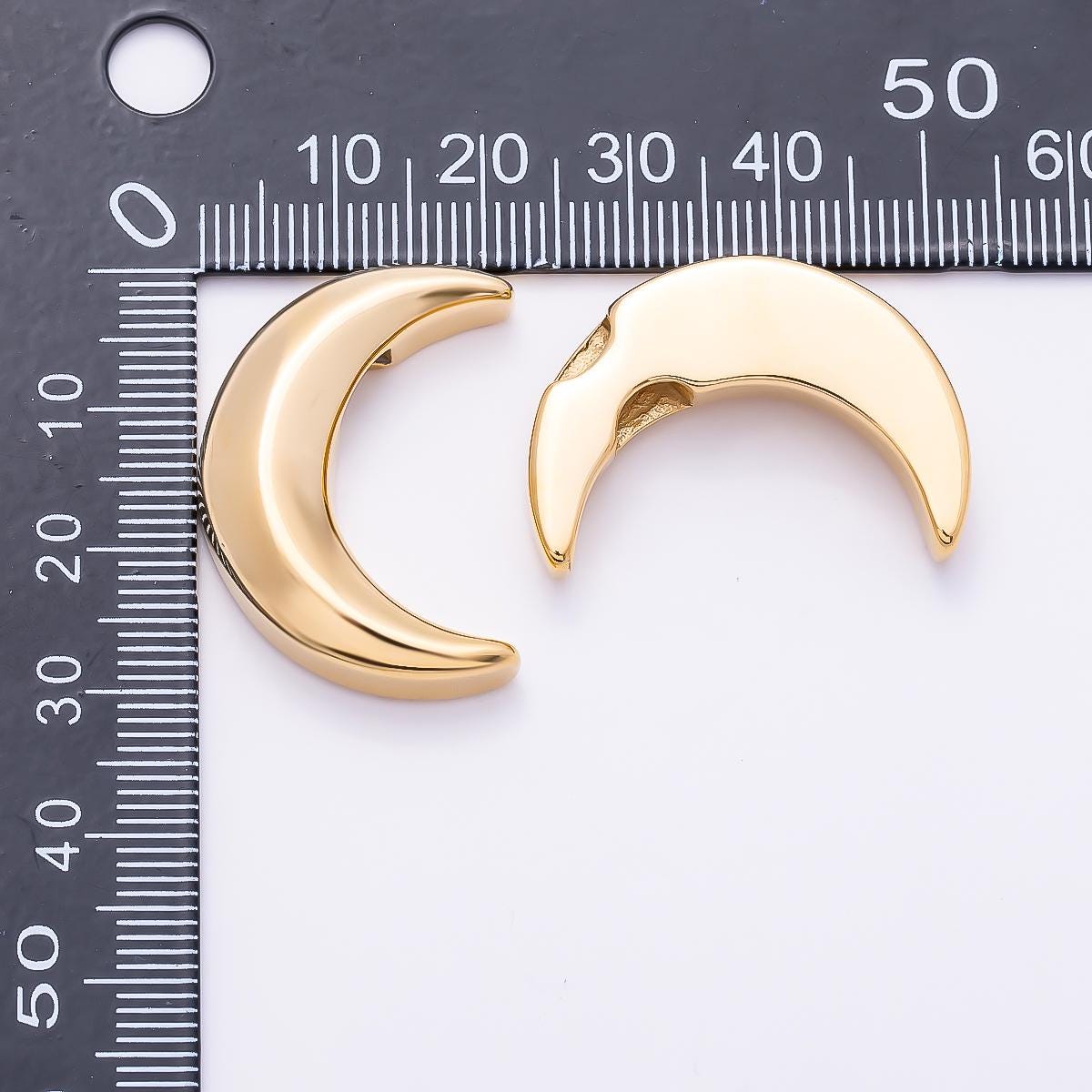 PVD Gold Stainless Steel 30mm Celestial Crescent Moon Slide Bead Minimalist Luna Charm DIY Jewelry Making Supply Starry Night | Beads-00480