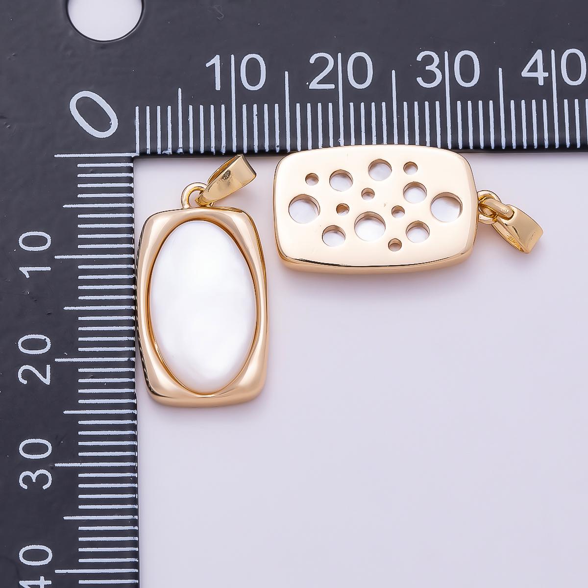 16K Gold Filled 21mm Mother of Pearl Oval Cabochon Rectangular Frame Pendant in Gold & Silver Minimalist DIY Necklace Jewelry | Charms-01365