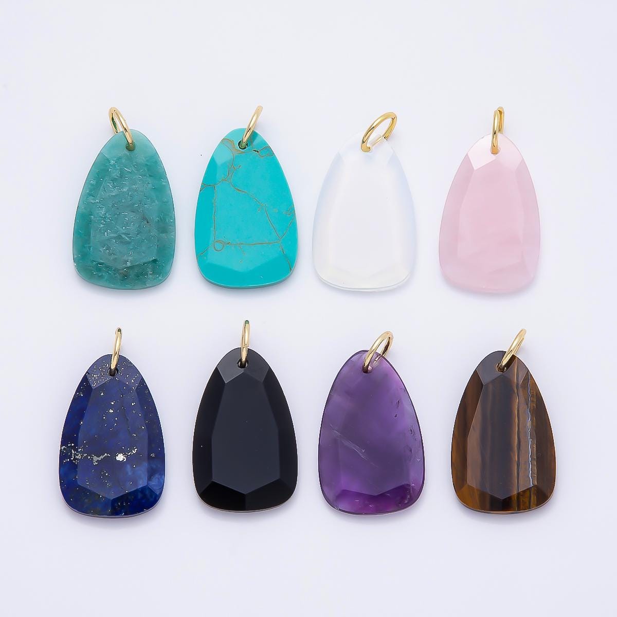 Faceted Natural Gemstone Charm 18k Gold Filled Lapis Rose Quartz Tiger Eye Turquoise Pendant for Necklace Jewelry Making Charms-1420