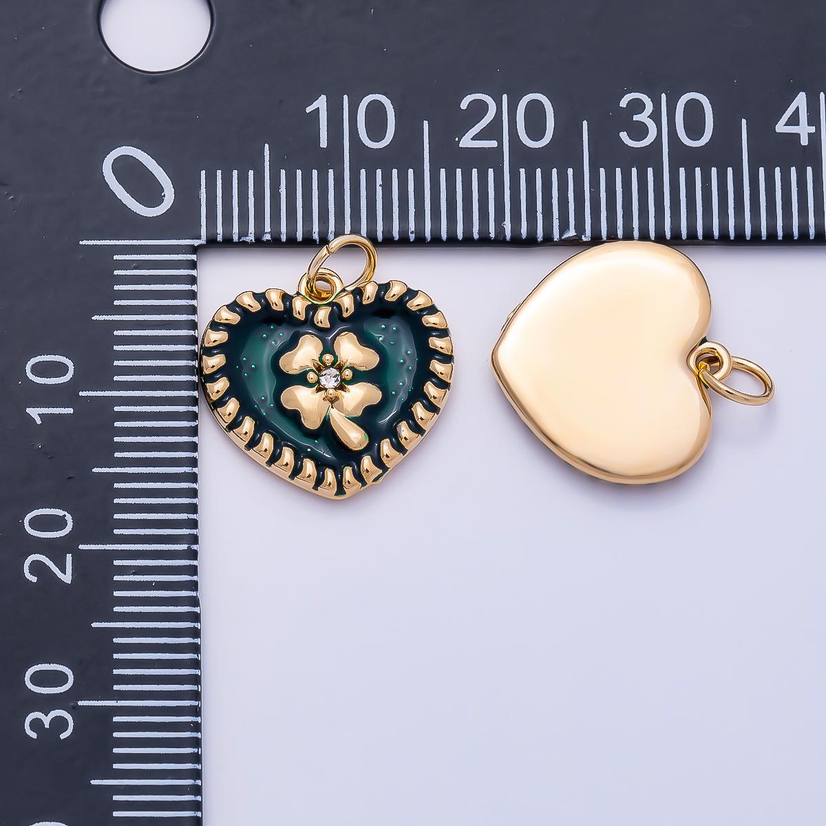 PVD Gold Stainless Steel 16mm Clear CZ Green Enamel Clover Heart Charm Whimsical Shamrock Pendant DIY Statement Jewelry Supply| Charms-01327