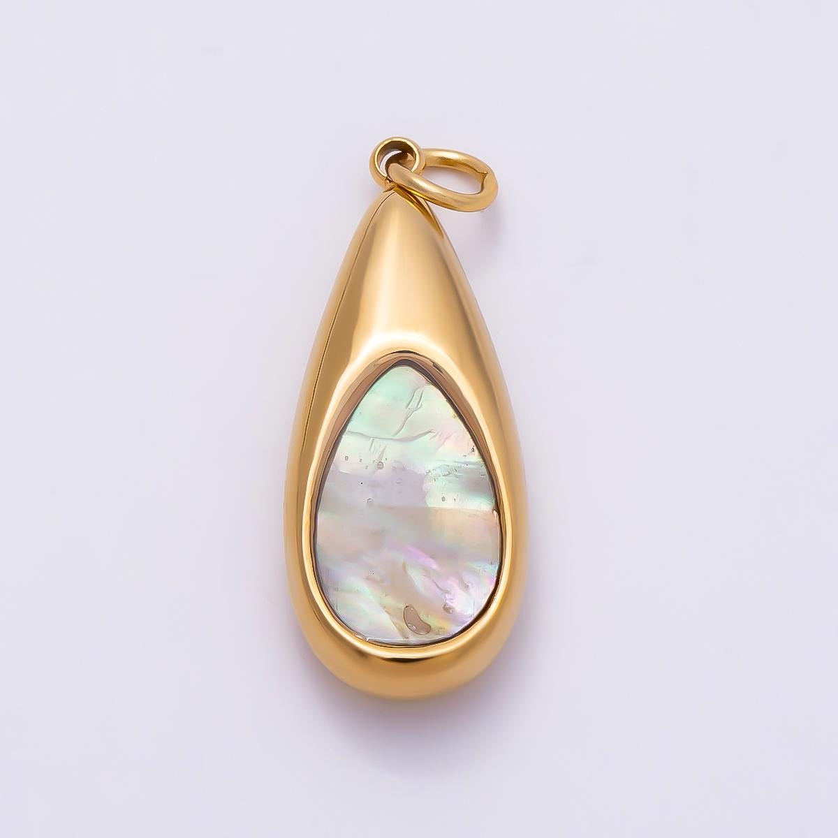 PVD Gold Stainless Steel 25mm Shell Pearl Teardrop Charm Chunky Puff Waterdrop Pendant Boho Jewelry Making Supply for Necklace| Charms-01332
