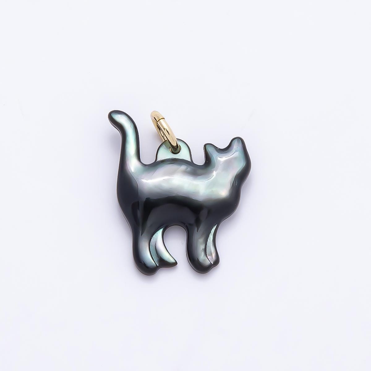 Abalone, White Shell Pearl Cat Animal 18K Gold Filled Charm for Halloween Black Cat Lovers | CHARMS-1407
