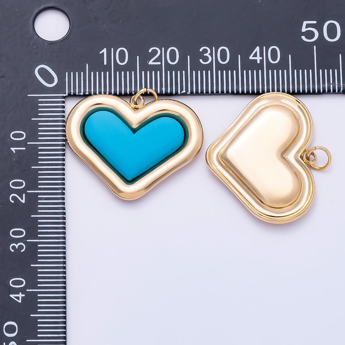 PVD Gold Stainless Steel 27mm Heart Bezel Enamel Charm Colorful Puffed Love Pendants Romantic DIY Jewelry Making Supply | Charms-01338