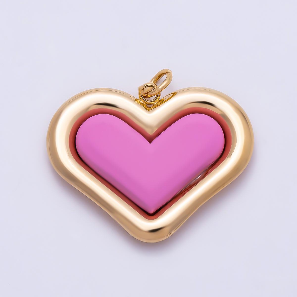 PVD Gold Stainless Steel 27mm Heart Bezel Enamel Charm Colorful Puffed Love Pendants Romantic DIY Jewelry Making Supply | Charms-01338