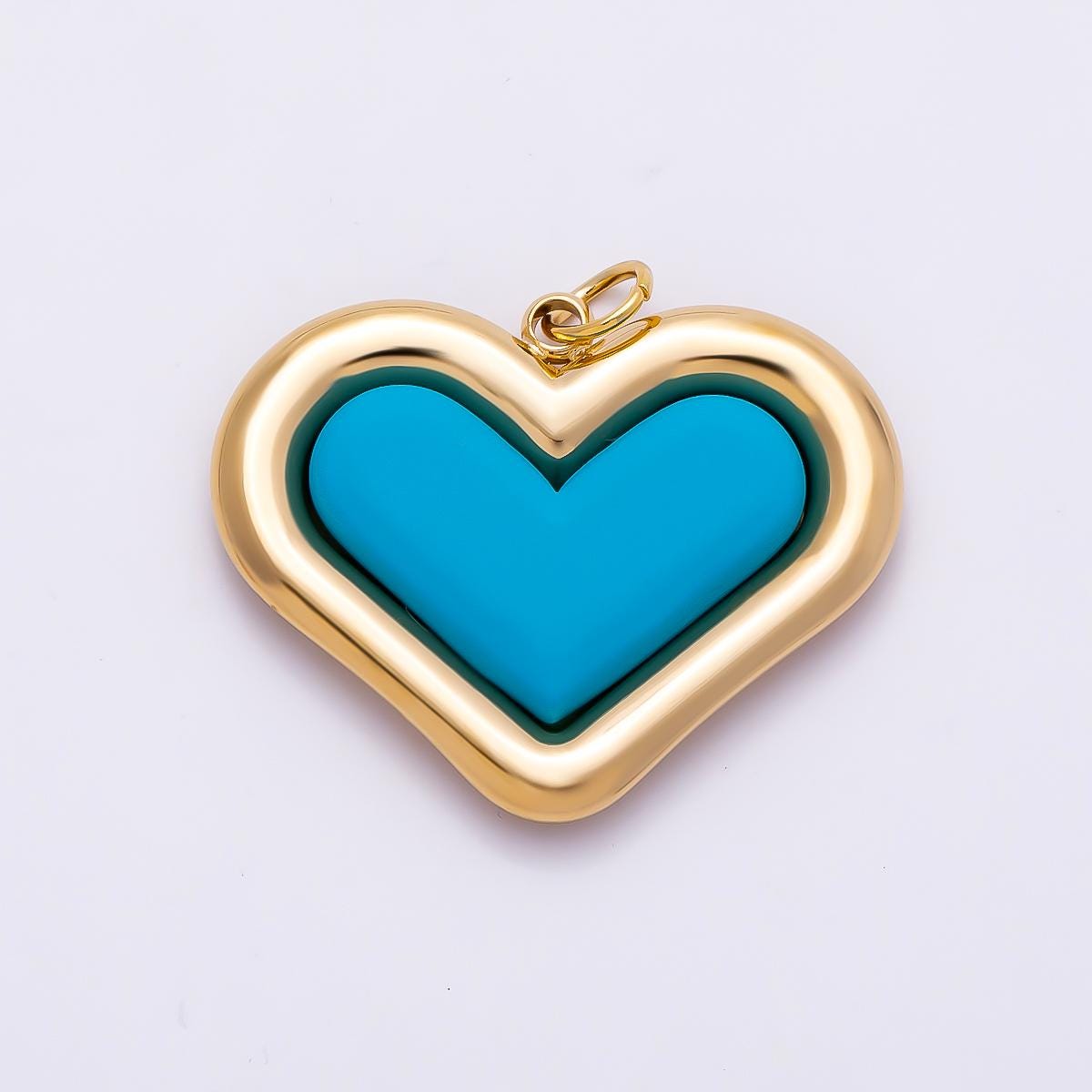 PVD Gold Stainless Steel 27mm Heart Bezel Enamel Charm Colorful Puffed Love Pendants Romantic DIY Jewelry Making Supply | Charms-01338