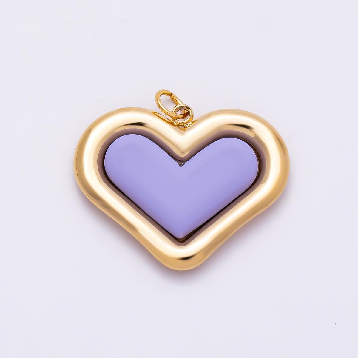 PVD Gold Stainless Steel 27mm Heart Bezel Enamel Charm Colorful Puffed Love Pendants Romantic DIY Jewelry Making Supply | Charms-01338