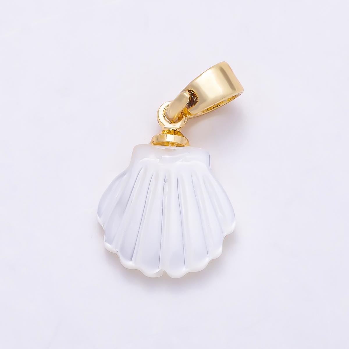 18k gold filled scallop clam shell sea life nautical beach charm Summer beach charms shell pearl charm Charm-1409