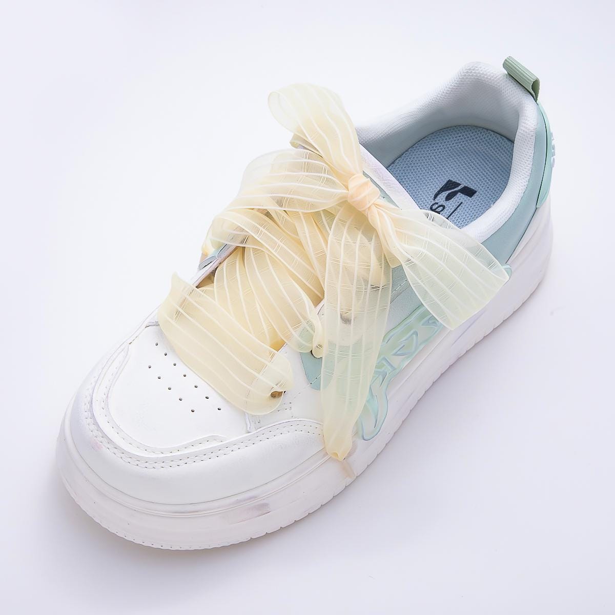 Pink , Blue, Purple, Green, White, Yellow Stripes Organza Ribbon Shoelaces | Sheer Sneaker Shoe Laces Back to School Trend WB-364