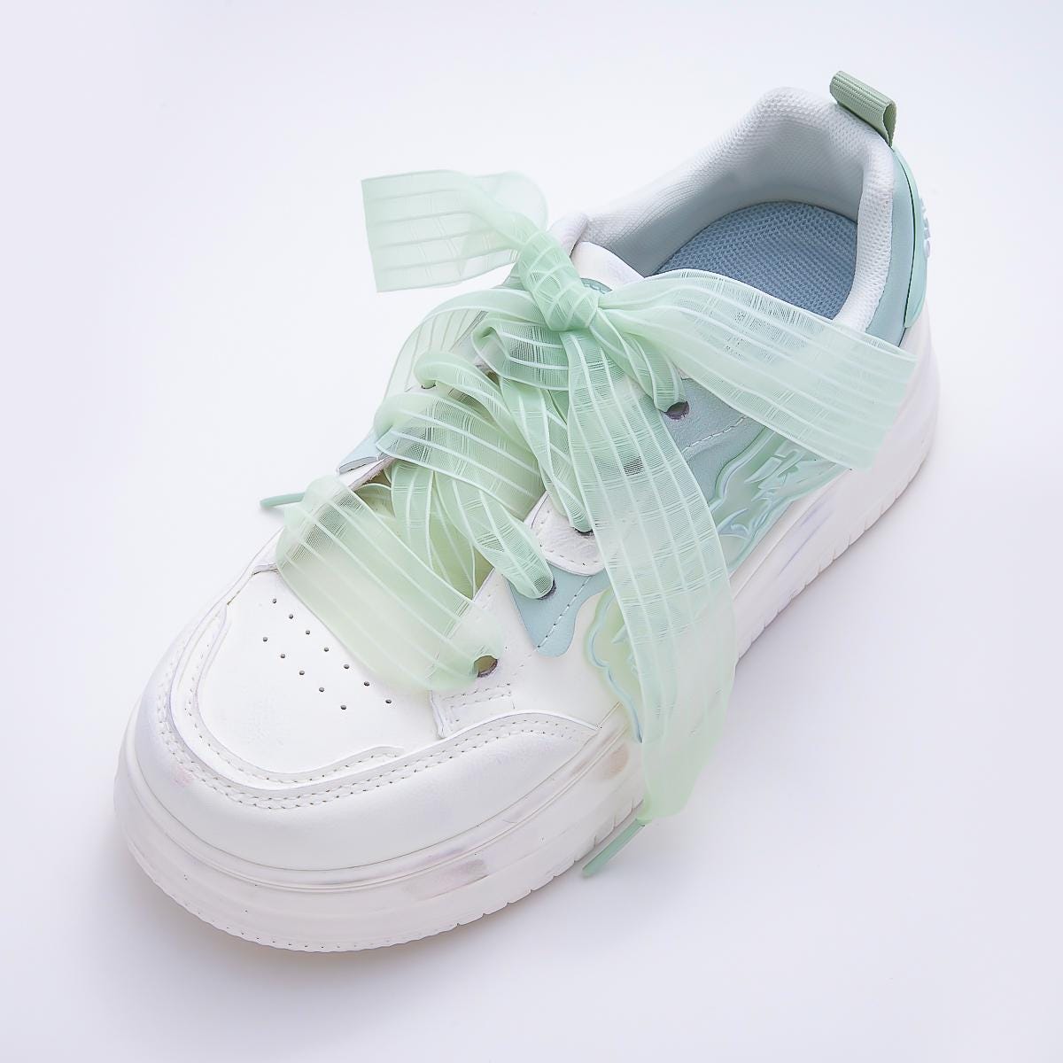 Pink , Blue, Purple, Green, White, Yellow Stripes Organza Ribbon Shoelaces | Sheer Sneaker Shoe Laces Back to School Trend WB-364