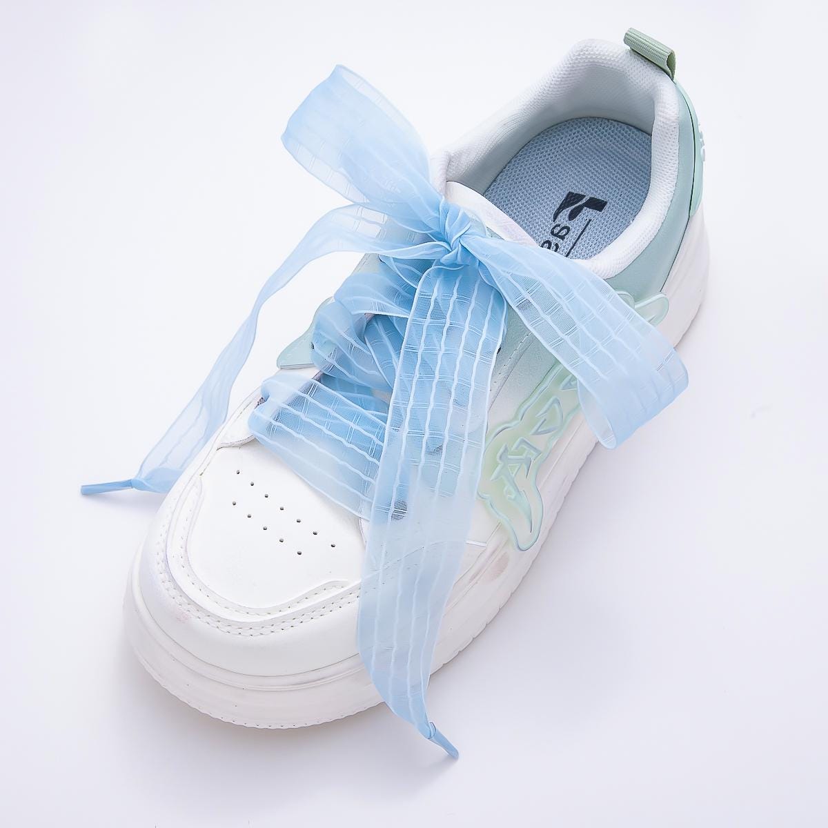 Pink , Blue, Purple, Green, White, Yellow Stripes Organza Ribbon Shoelaces | Sheer Sneaker Shoe Laces Back to School Trend WB-364