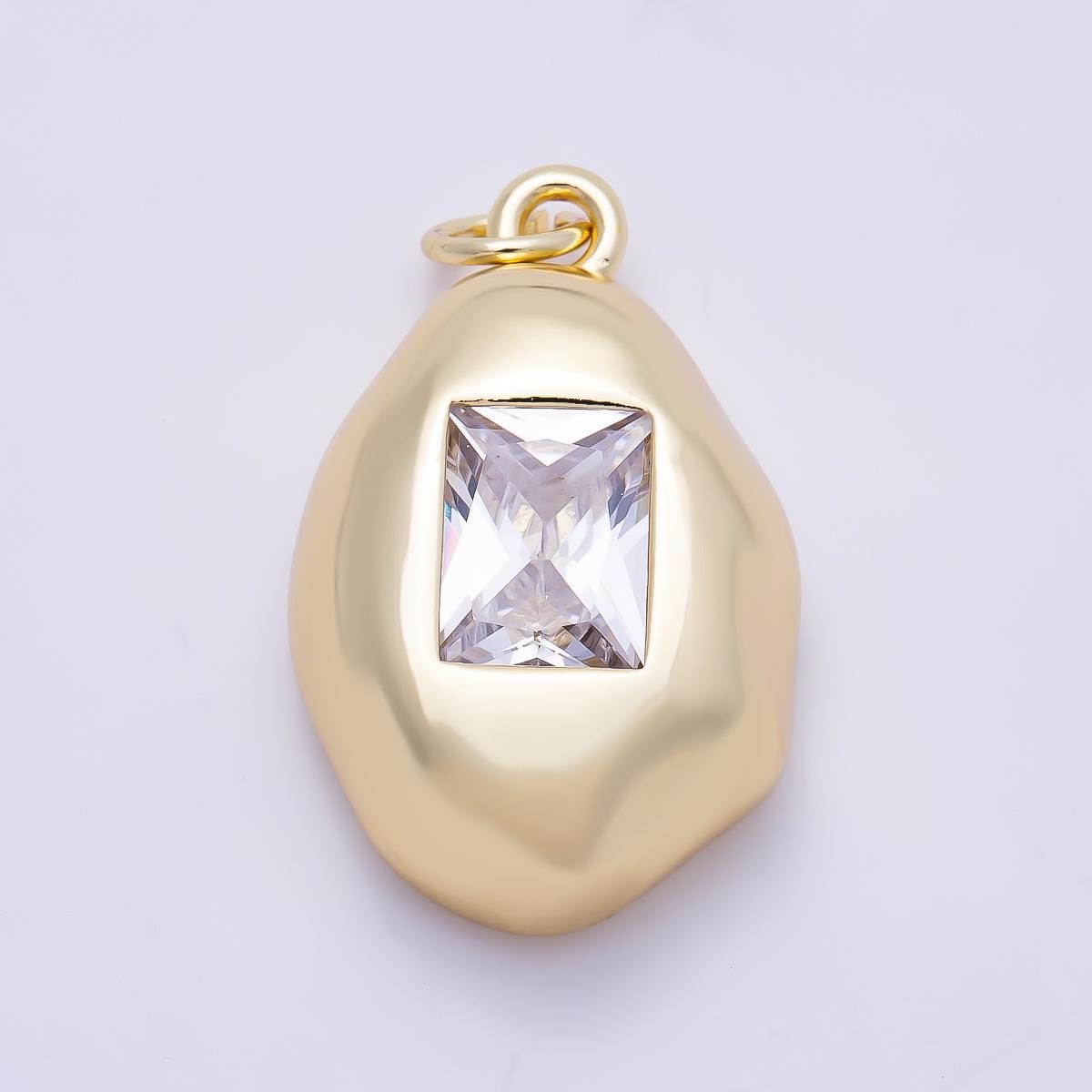 16K Gold Filled 23mm Clear Rectangular CZ Molten Pebble Charm DIY Modern Minimalist Jewelry Making Supply for Elegant Necklace| Charms-01358