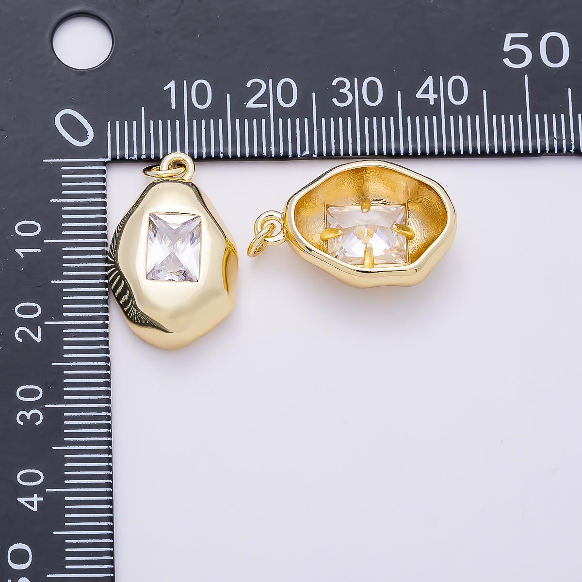 16K Gold Filled 23mm Clear Rectangular CZ Molten Pebble Charm DIY Modern Minimalist Jewelry Making Supply for Elegant Necklace| Charms-01358