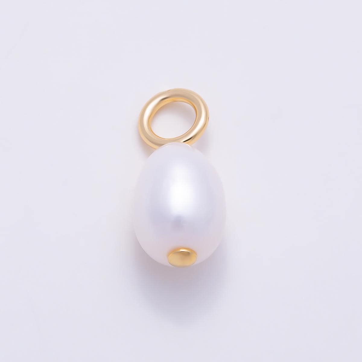 Dainty white pearl gold charm 8mm pearl june birthstone necklace charm, earring dangle charms, pearl drops diy jewelry supplies charms-1396