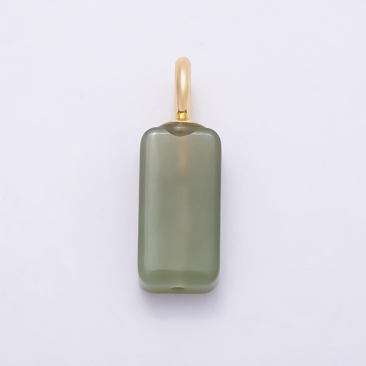 18K Gold Filled 27mm Green Peridot Gemstone Rectangle Drop Pendant Charm for DIY Minimalist Necklace & Earring Jewelry Making | Charms-01320