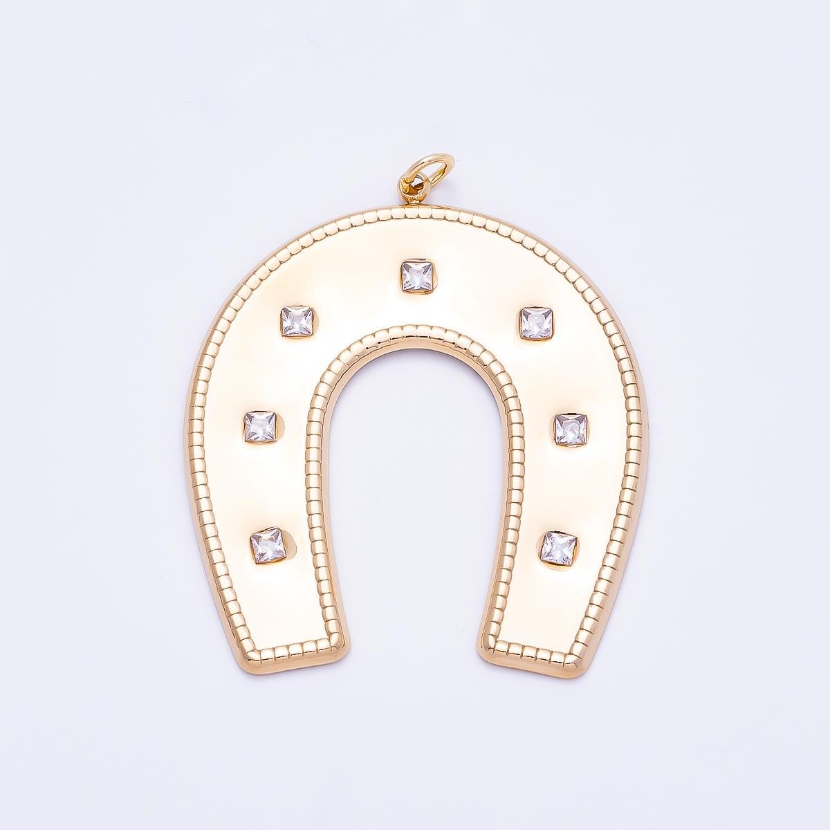 PVD Gold Stainless Steel 45mm Clear CZ Dotted Horseshoe Animal Charm DIY Necklace Cowgirl & Western Jewelry Making Supplies | Charms-01326
