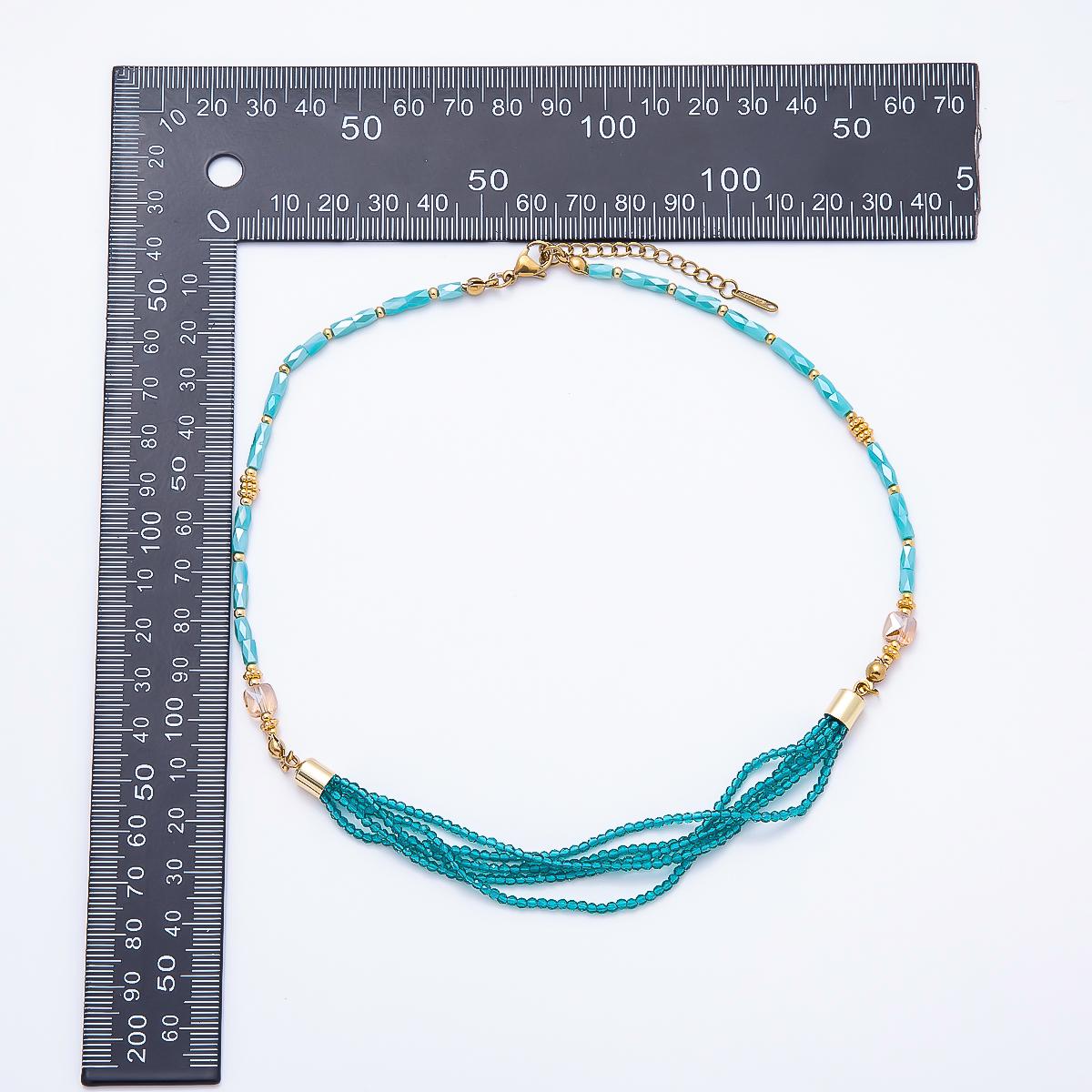 Handmade 3mm Blue, Red, White Crystal Round Tube Multi Layer Gemstone Chain 16.5 Inch Necklace Statement Jewelry Chokers | WA-00811