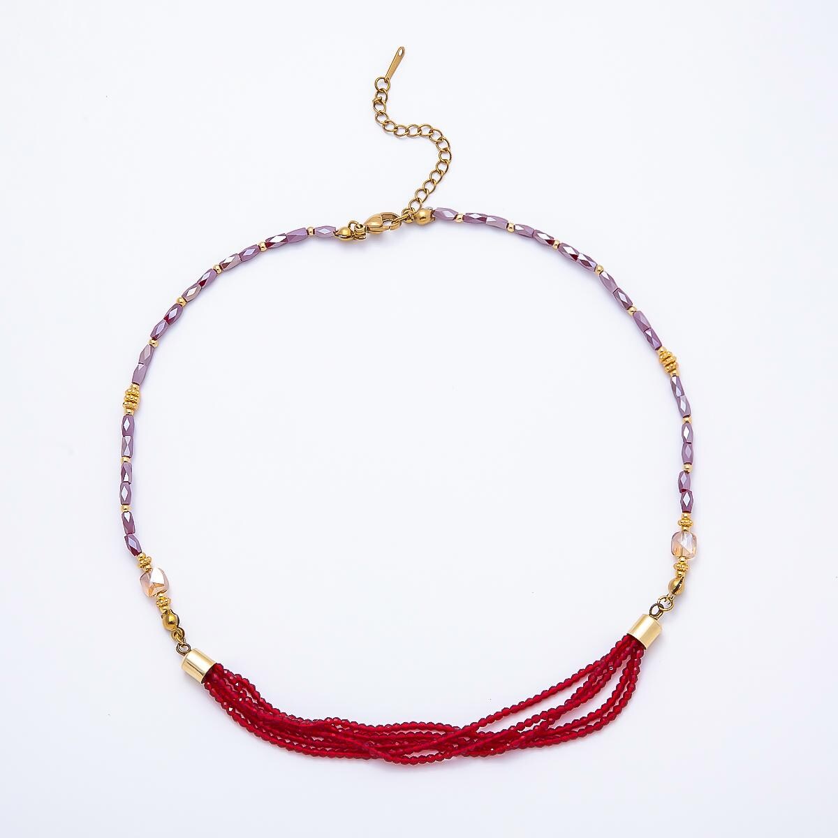Handmade 3mm Blue, Red, White Crystal Round Tube Multi Layer Gemstone Chain 16.5 Inch Necklace Statement Jewelry Chokers | WA-00811