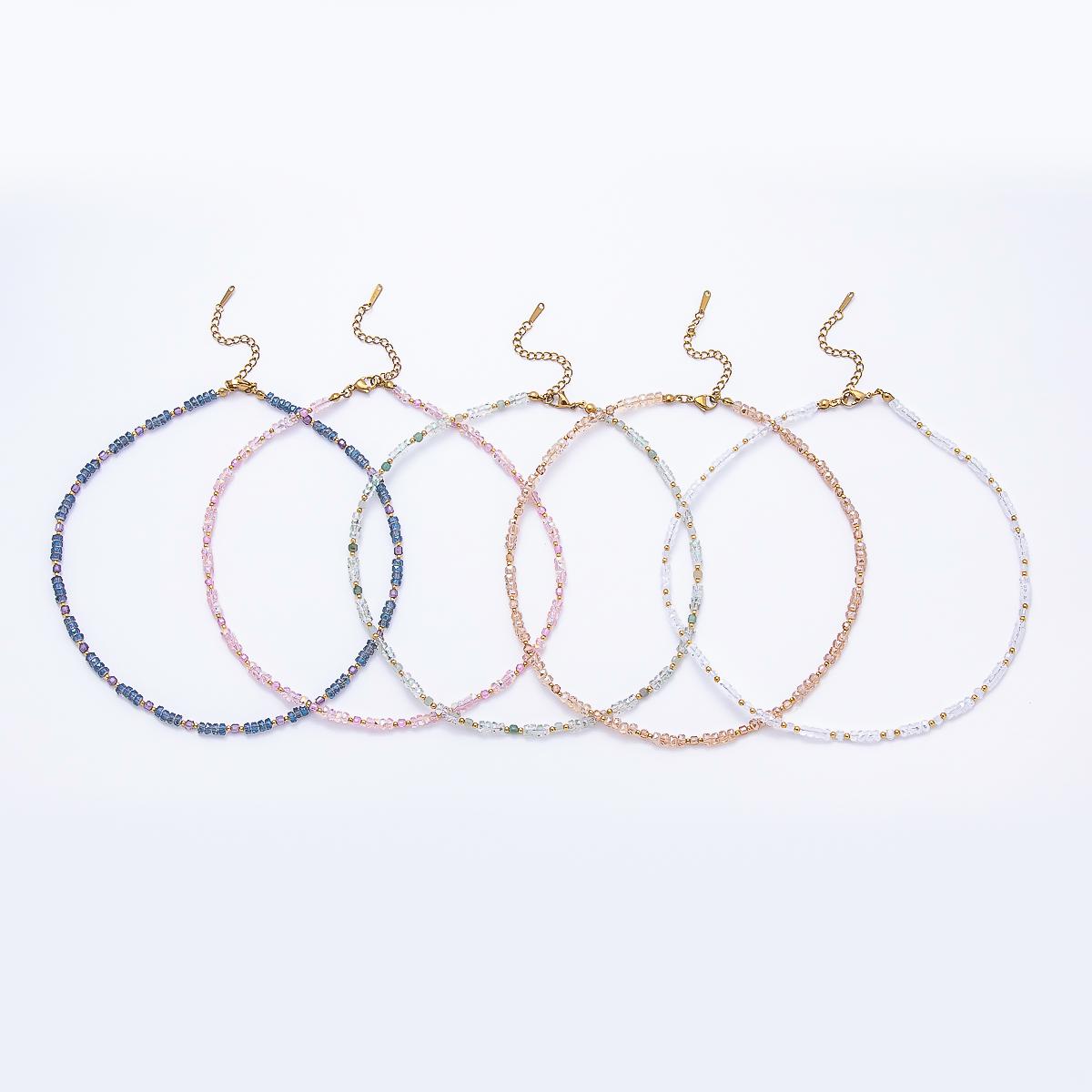 3mm Blue, Pink, Clear AB, Peach, White, Green Tube Rondelle Multifaceted Crystal Gemstone Chain 16 Inch Festival Theme Necklace | WA-00898