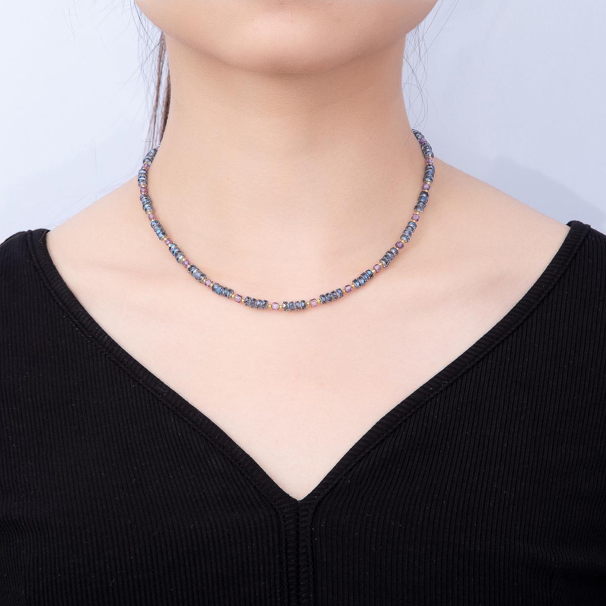 3mm Blue, Pink, Clear AB, Peach, White, Green Tube Rondelle Multifaceted Crystal Gemstone Chain 16 Inch Festival Theme Necklace | WA-00898