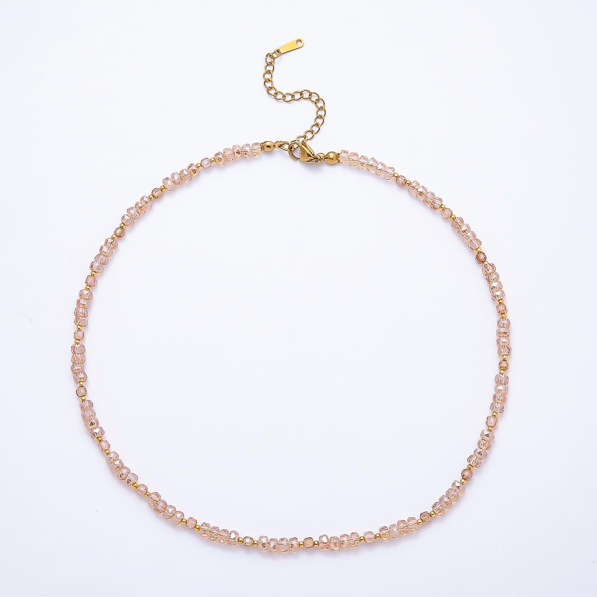 3mm Blue, Pink, Clear AB, Peach, White, Green Tube Rondelle Multifaceted Crystal Gemstone Chain 16 Inch Festival Theme Necklace | WA-00898