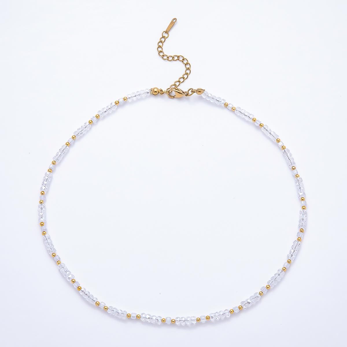 3mm Blue, Pink, Clear AB, Peach, White, Green Tube Rondelle Multifaceted Crystal Gemstone Chain 16 Inch Festival Theme Necklace | WA-00898