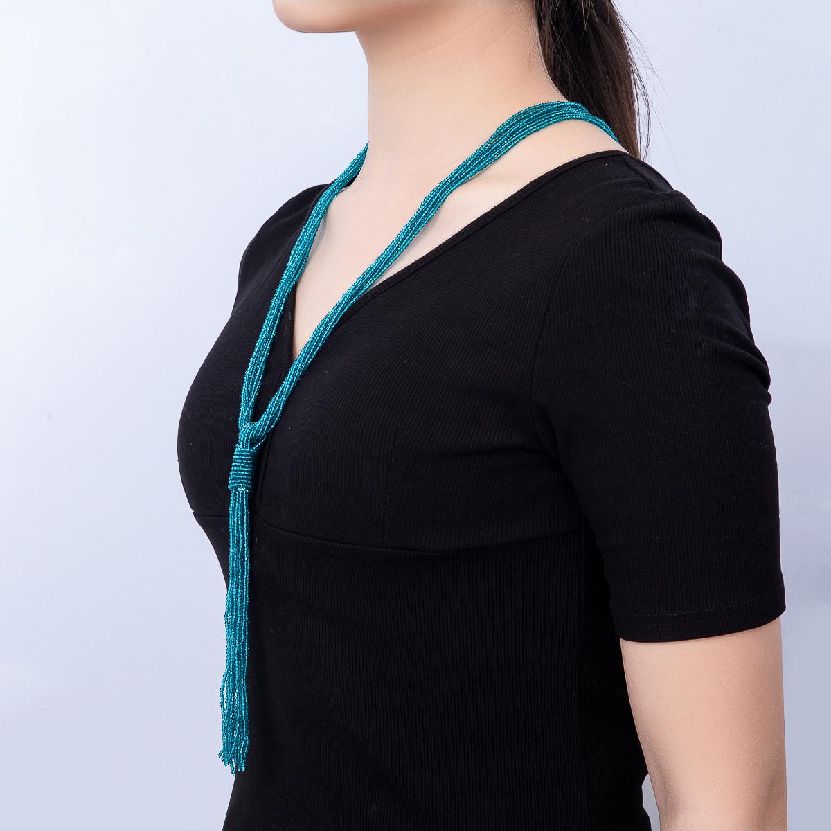 Black, Green, Blue, Grey, White Boho Multi Layer Fringe Knot Lariat Multifaceted Crystal Gemstone Chain 30 Inch Necklace Jewelry | WA-01096