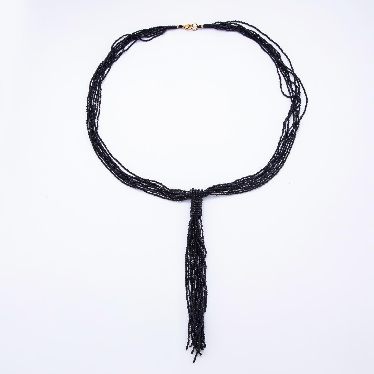 Black, Green, Blue, Grey, White Boho Multi Layer Fringe Knot Lariat Multifaceted Crystal Gemstone Chain 30 Inch Necklace Jewelry | WA-01096