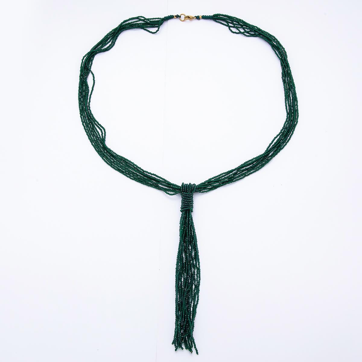Black, Green, Blue, Grey, White Boho Multi Layer Fringe Knot Lariat Multifaceted Crystal Gemstone Chain 30 Inch Necklace Jewelry | WA-01096