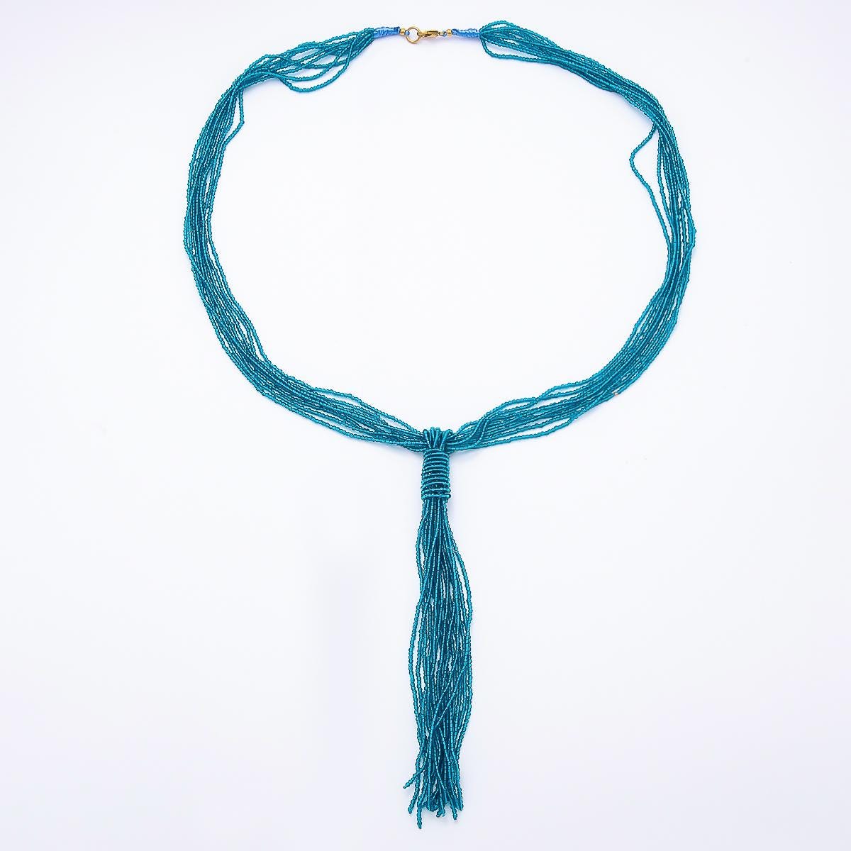 Black, Green, Blue, Grey, White Boho Multi Layer Fringe Knot Lariat Multifaceted Crystal Gemstone Chain 30 Inch Necklace Jewelry | WA-01096