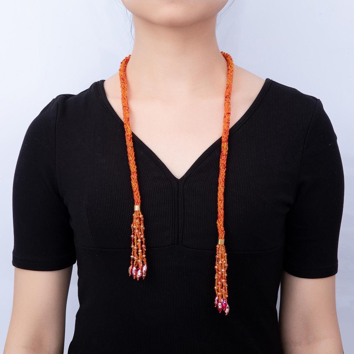 Handmade 7mm Multi Layer Fringe Knot Lariat Multifaceted Crystal Gemstone Chain 36 Inch Necklace Boho Multi Strand Wrap Jewelry | WA-01145