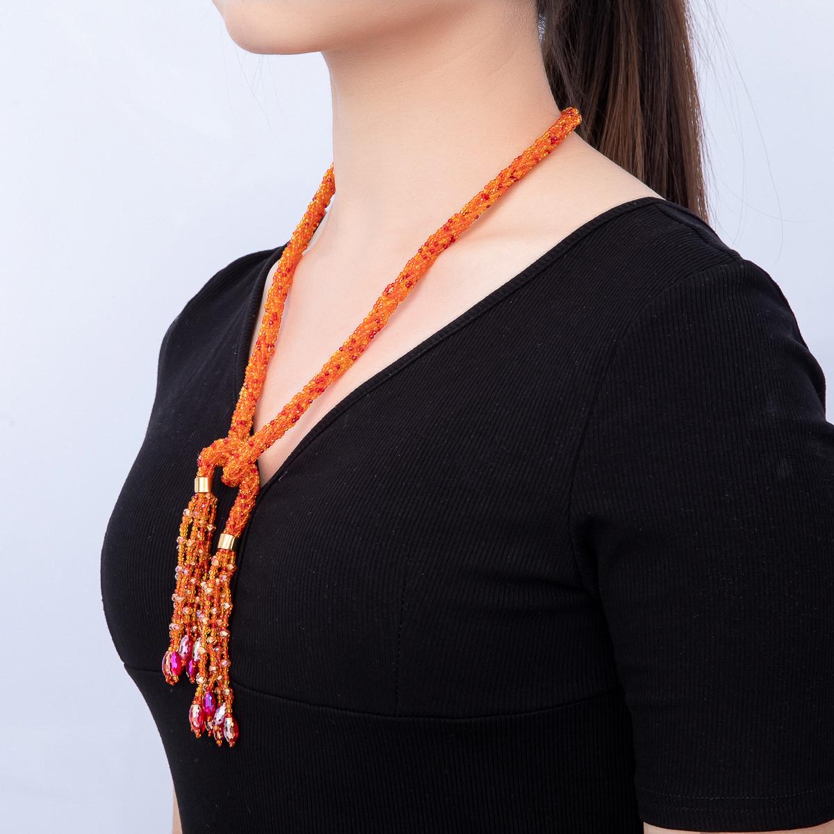 Handmade 7mm Multi Layer Fringe Knot Lariat Multifaceted Crystal Gemstone Chain 36 Inch Necklace Boho Multi Strand Wrap Jewelry | WA-01145