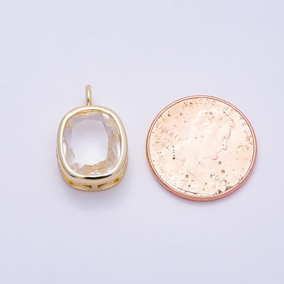 16K Gold Filled 18mm Clear CZ Rounded Oval Baguette Solitaire Bezel Pendant DIY Wedding Necklace Jewelry Making Supply | Charms-01373