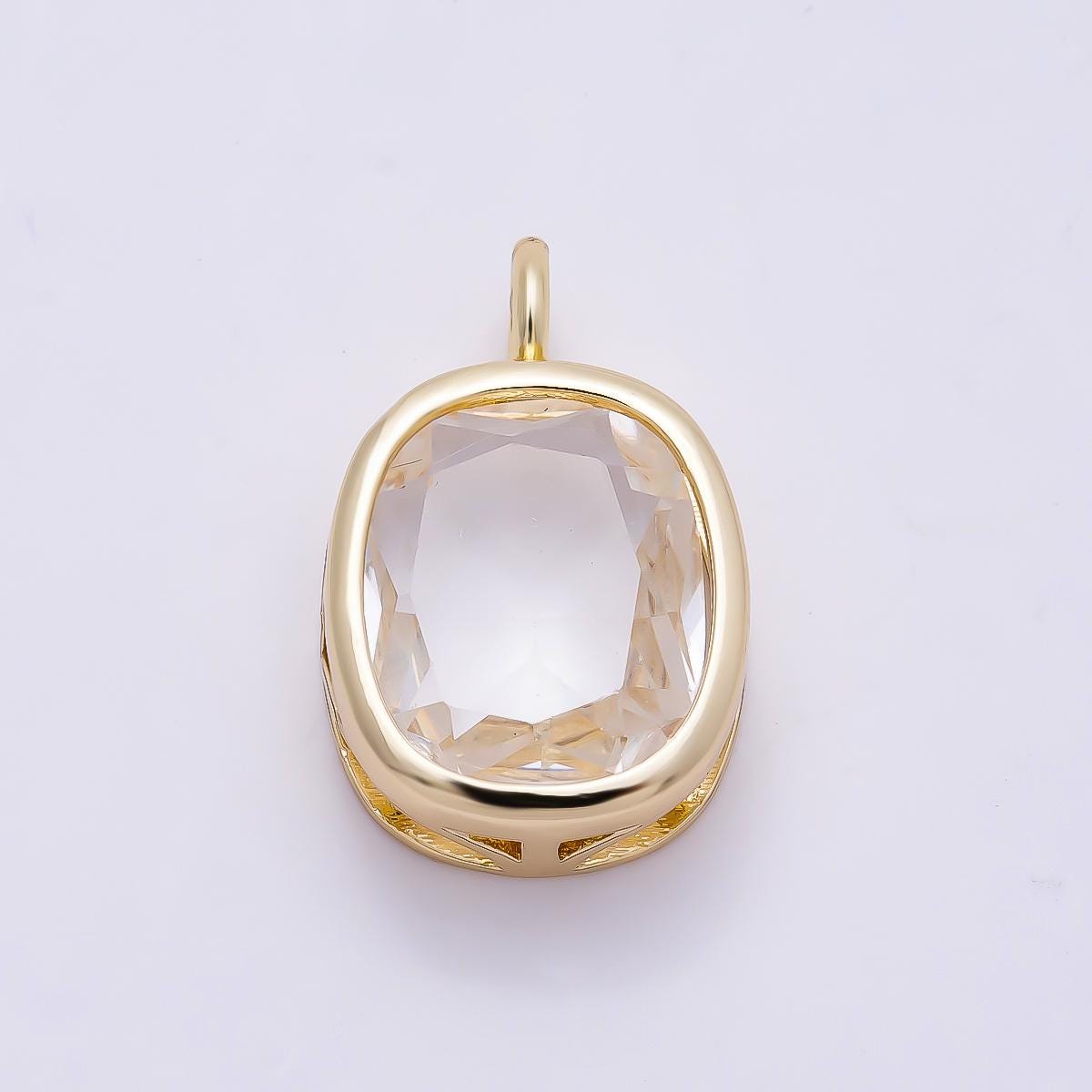 16K Gold Filled 18mm Clear CZ Rounded Oval Baguette Solitaire Bezel Pendant DIY Wedding Necklace Jewelry Making Supply | Charms-01373