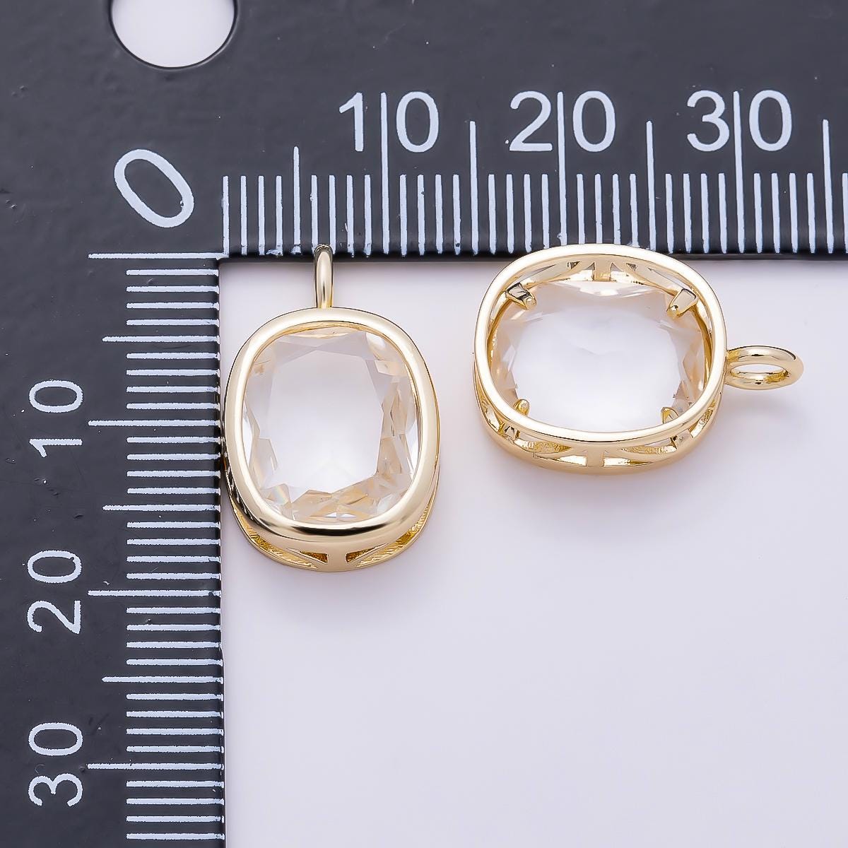 16K Gold Filled 18mm Clear CZ Rounded Oval Baguette Solitaire Bezel Pendant DIY Wedding Necklace Jewelry Making Supply | Charms-01373